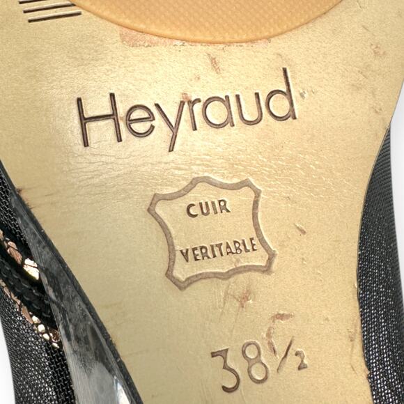 Heyraud | 38.5 | Black Mesh Copper Leaf Embellished Clear Heel Slip-On Shoe - Picture 9 of 11